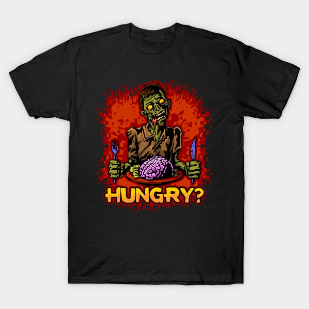 Zombie Hungry For Brains T-Shirt by RadStar